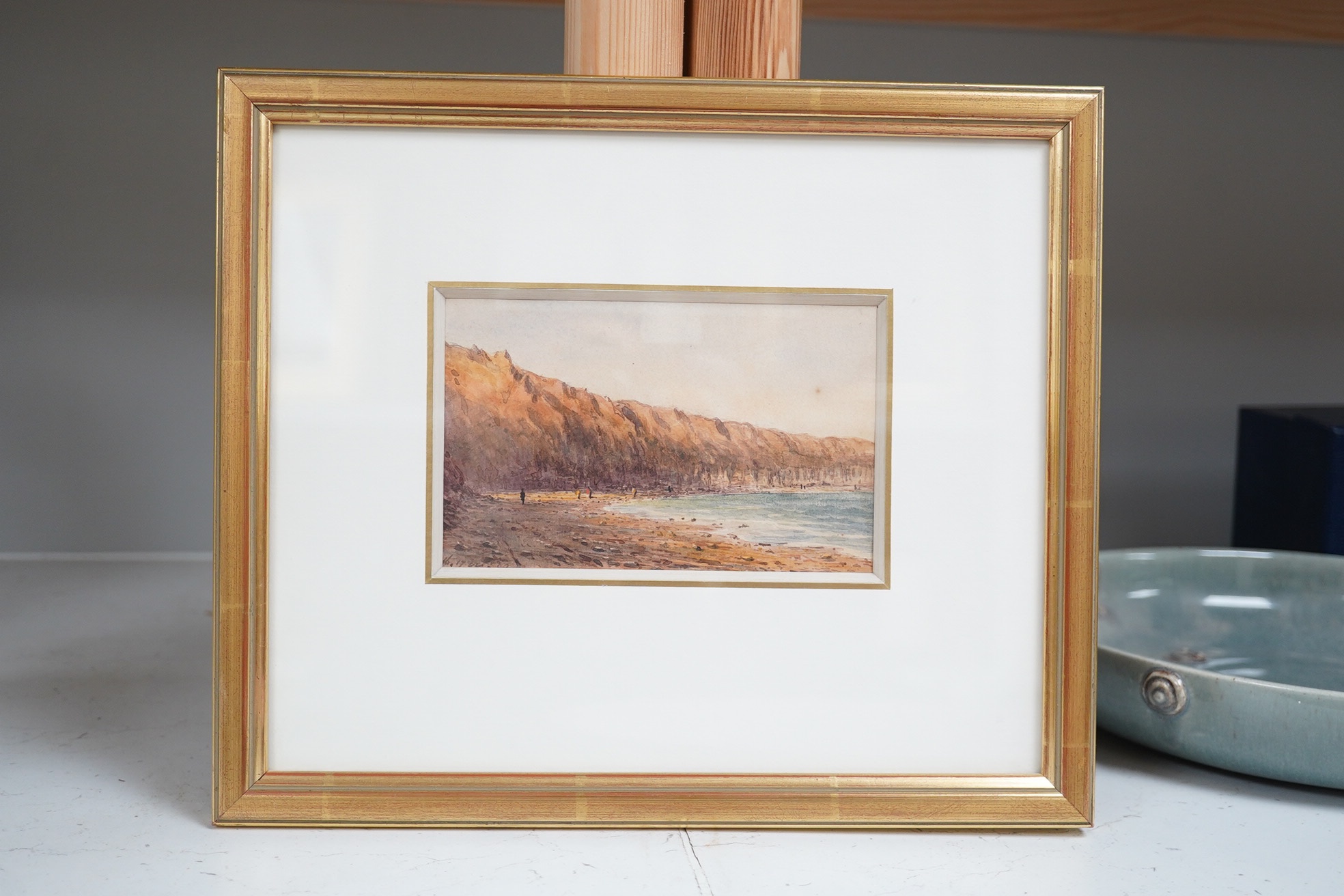 Bernard Hale (1660–1663), small watercolour, Coastal view with figures, indistinctly dated, 8.5 x 13.5cm. Condition - fair